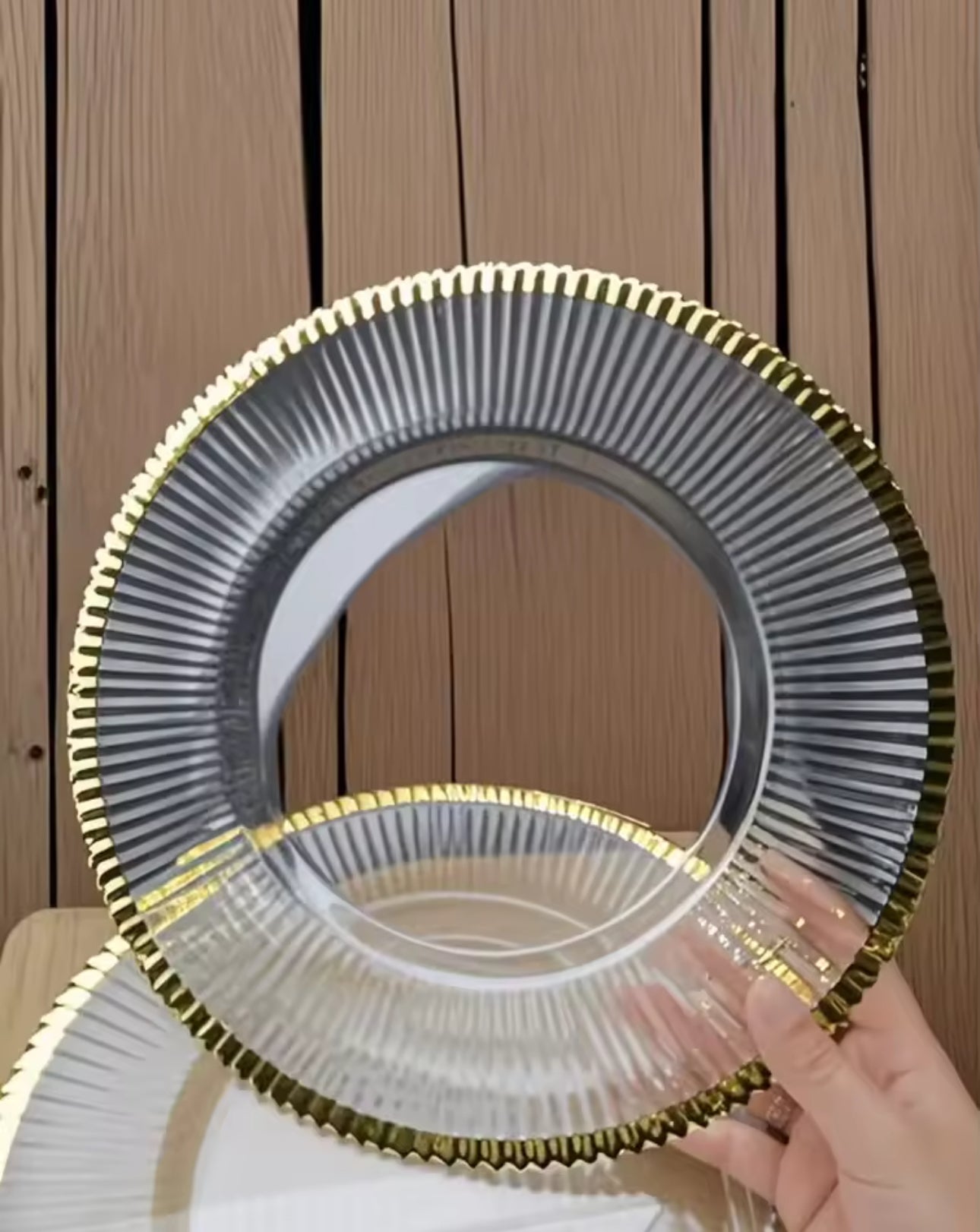 MHome Acrylic Clear Under Plates with Gold Edge Plastic Round Decorative Dinner Plates for Wedding, Event & Table Setting 6pc Set