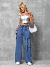 Women’s SEXY Casual Fit Casual Denim Wide Leg Pants With Pocket Design