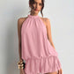 Ladies Halter Neck Chiffon Mini Dress-Various Colours