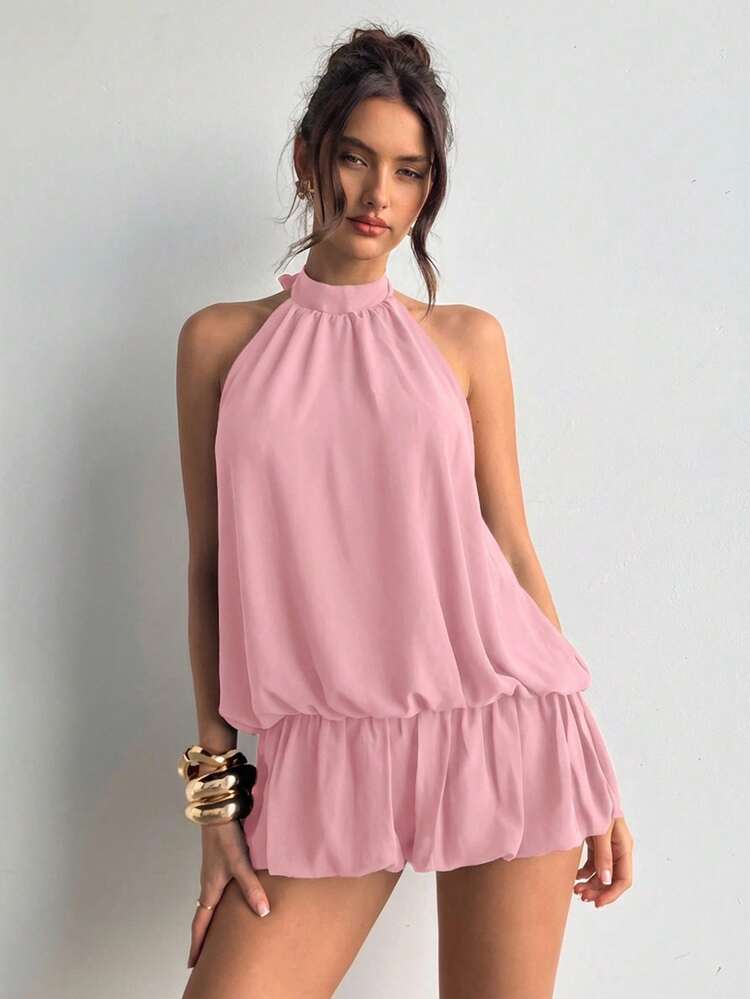 Ladies Halter Neck Chiffon Mini Dress-Various Colours