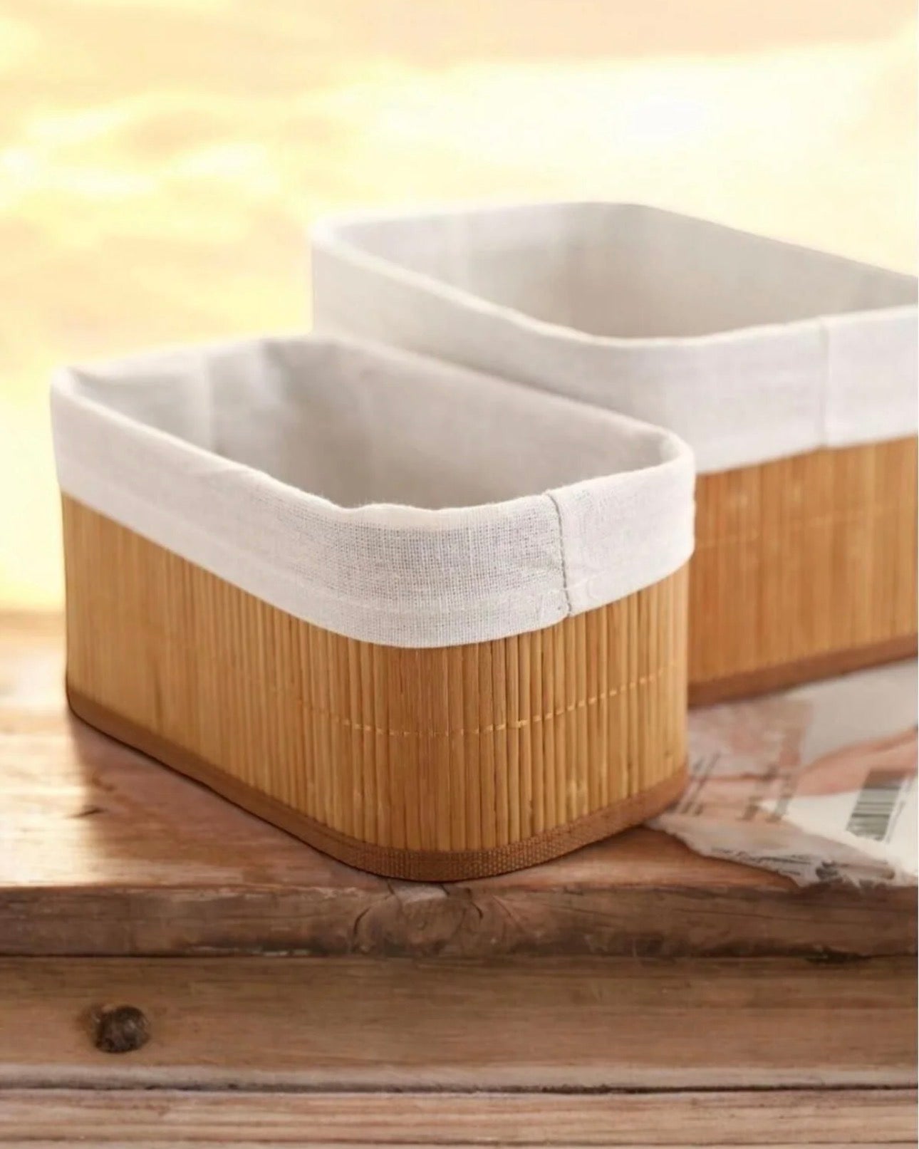 MHome  3-Piece Bamboo Basket - Bathroom and Kitchen Organizer, Wicker Organizer Set