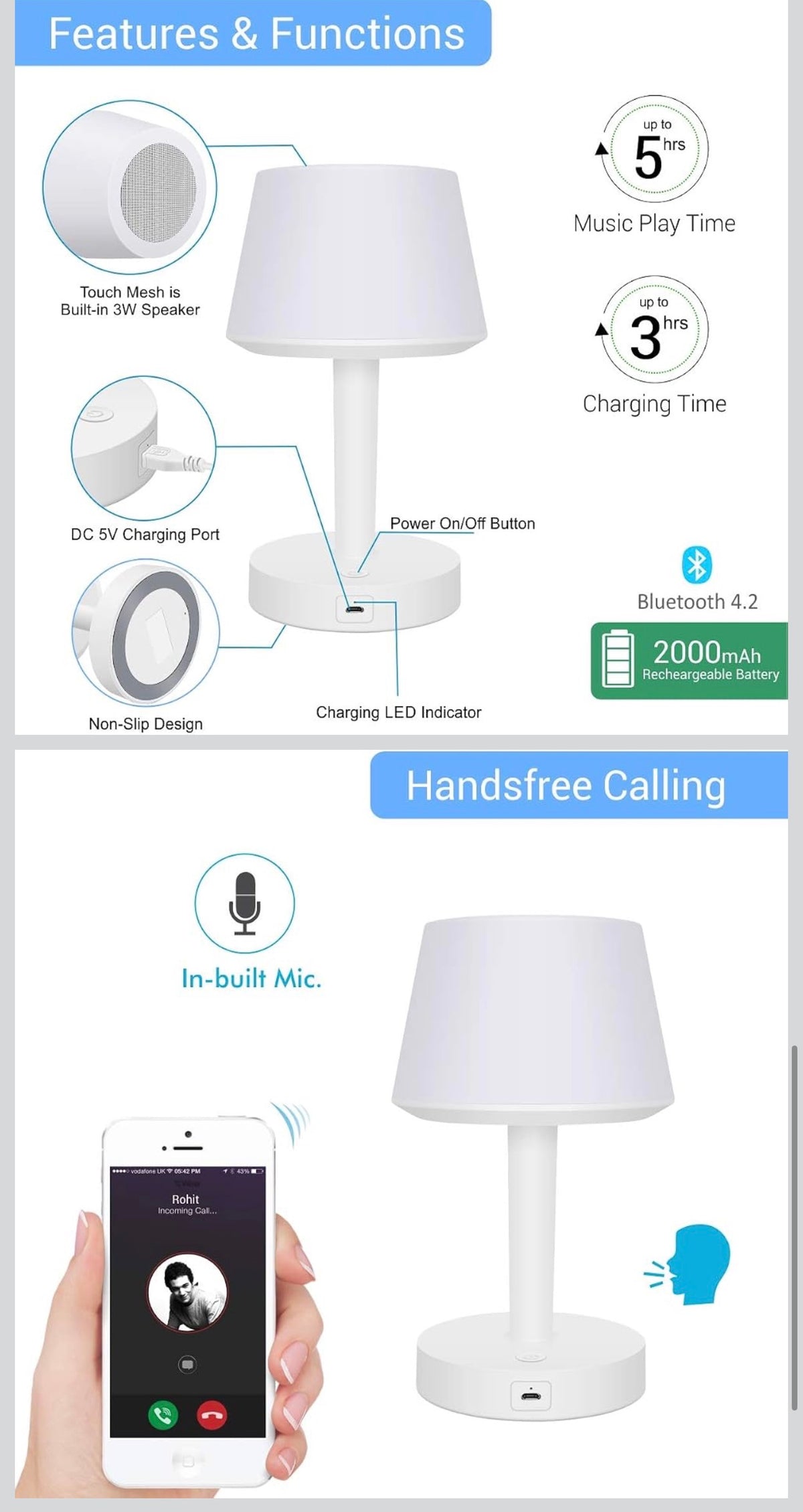 MTech Elegant Table Lamp Rechargeable-Various Options