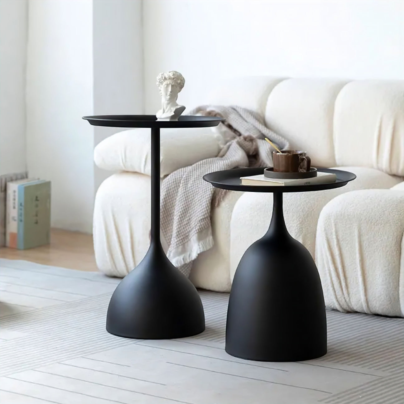 MFurn Modern Bell-Base Side Table Set 2pc- Minimalist Round Design Available In Black or White