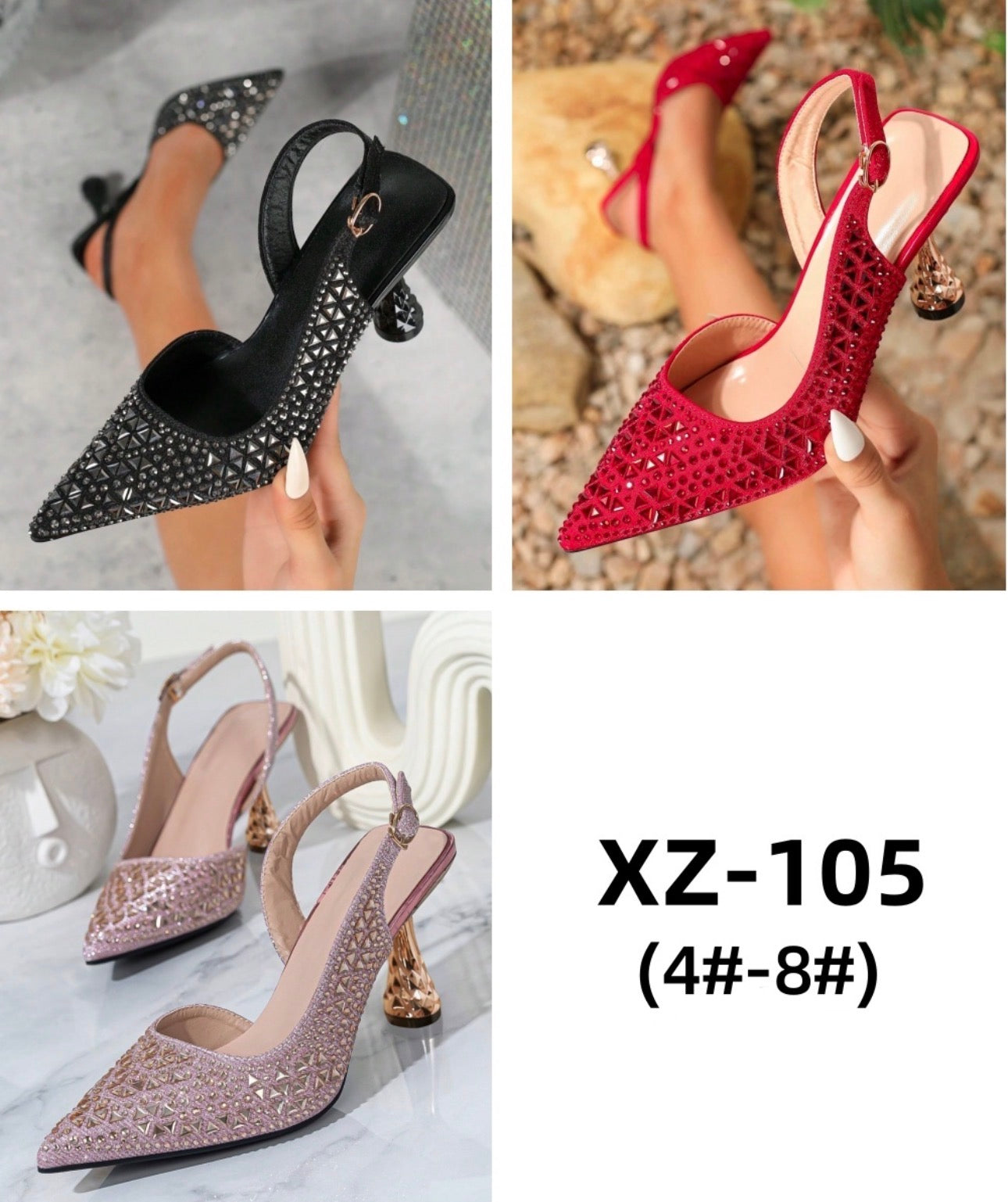 Ladies Glamorous Pointed-Toe Slingback Pumps-Various Colours