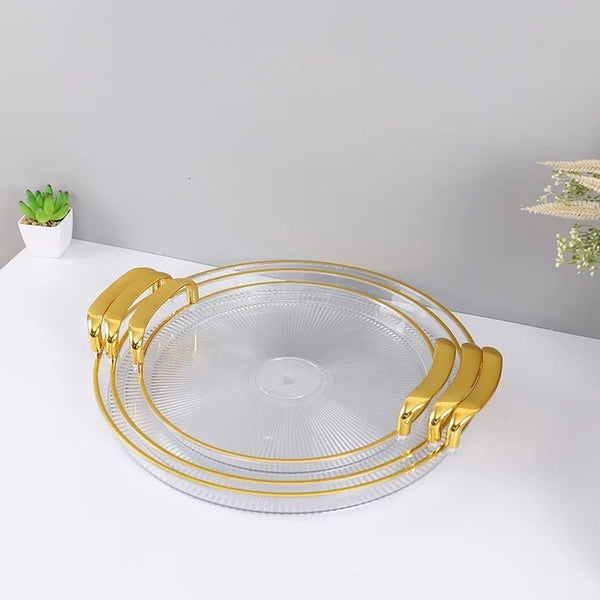 MHome 3PC Round Acrylic Serving Tray Set – Transparent & Stylish