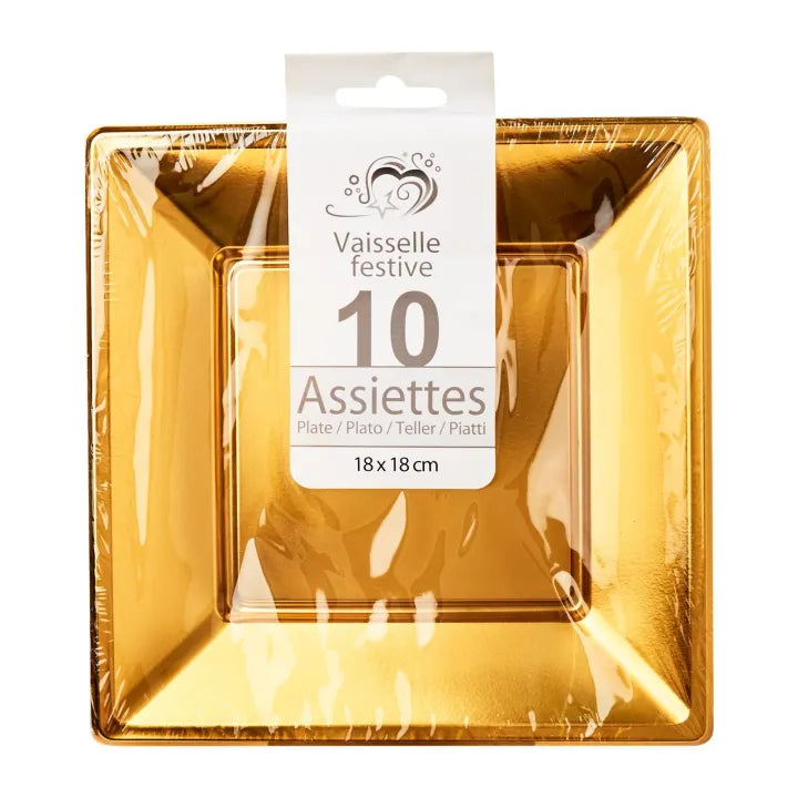 Metallized Square Plastic Plate 18 Cm