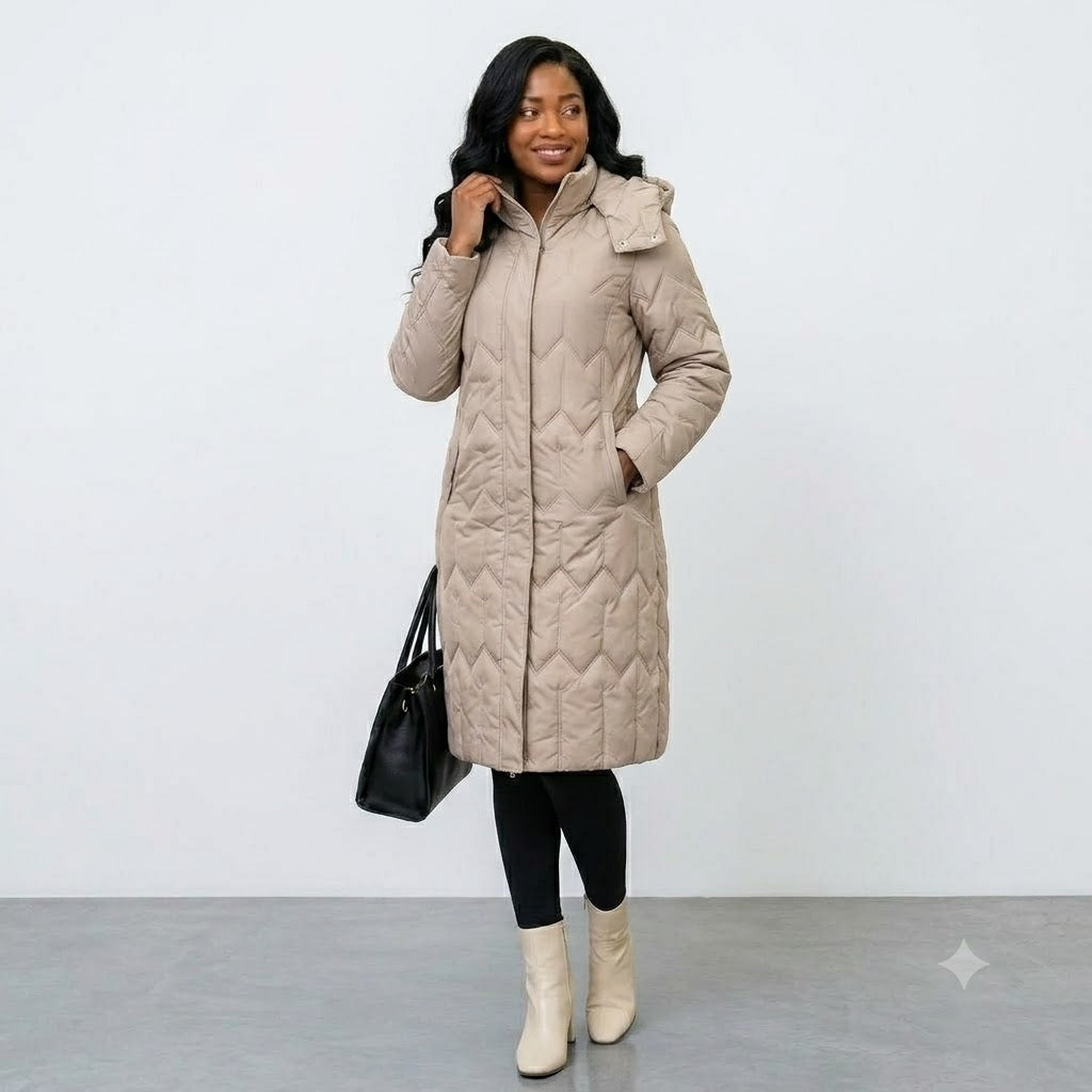 Women's Hooded Long Puffer Jacket – Quilted Winter Coat