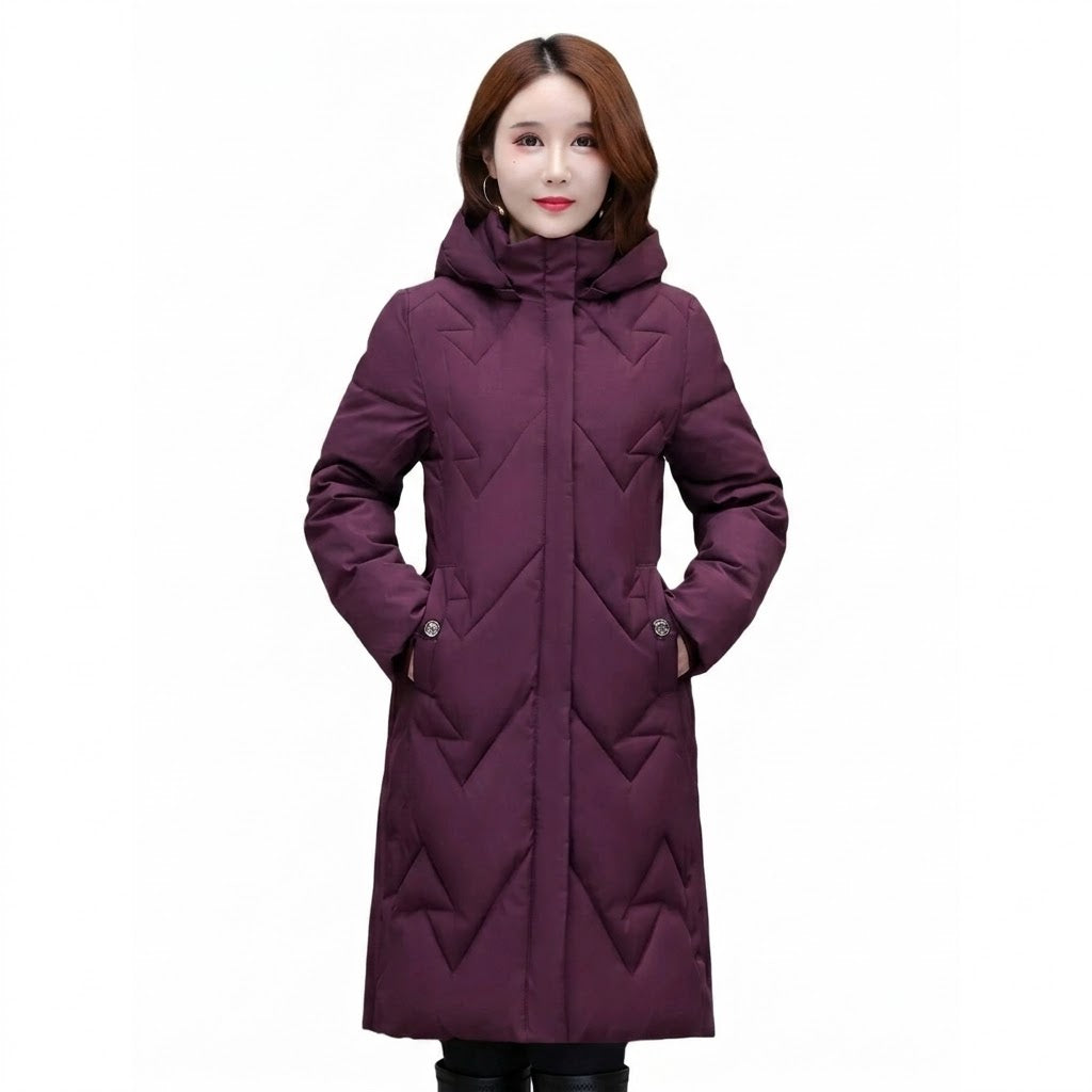 Trendy Chevron Quilted Longline Puffer Coat with Hood