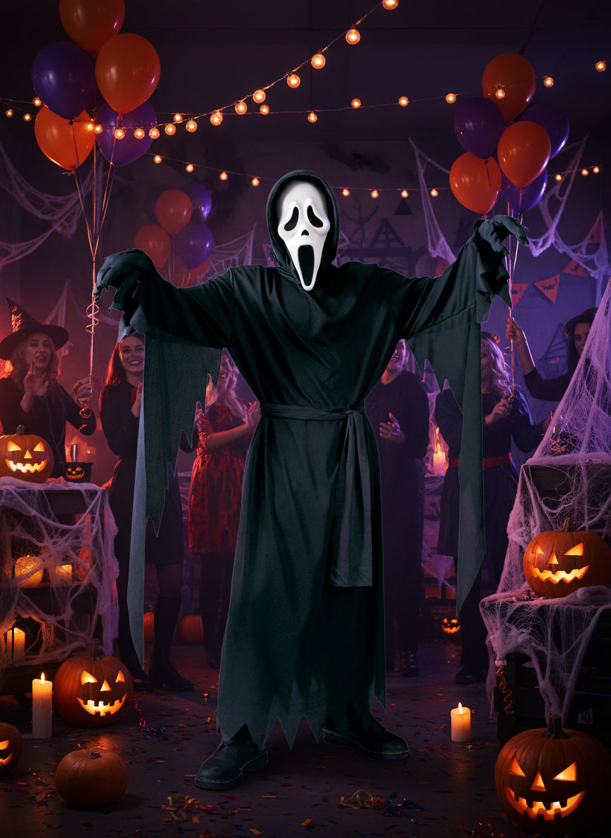 Scream Halloween Mask With Black Robe – Adult & Teen Costume Set