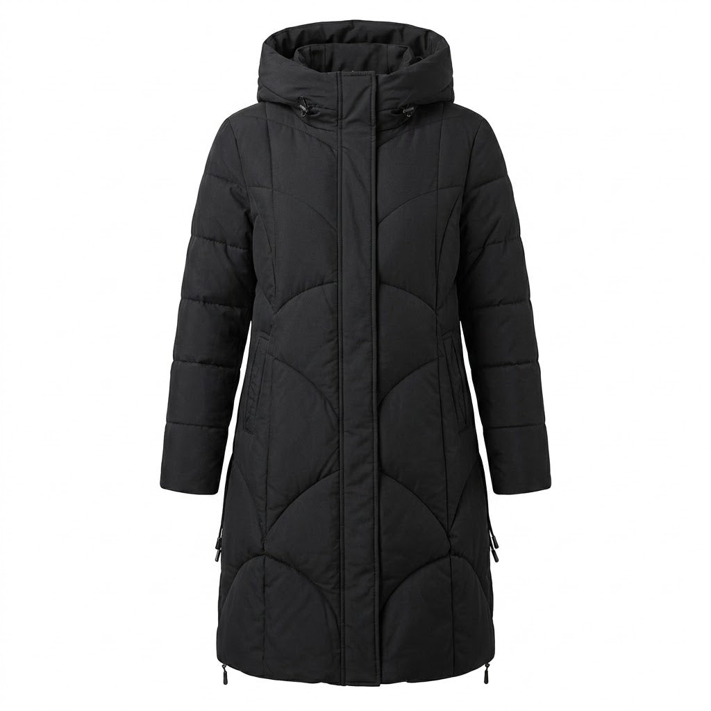 Trendy Chevron Quilted Longline Puffer Coat with Hood