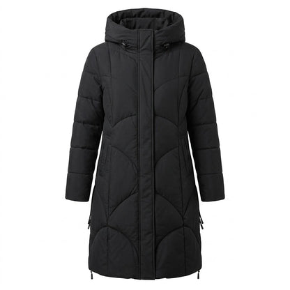 Trendy Chevron Quilted Longline Puffer Coat with Hood