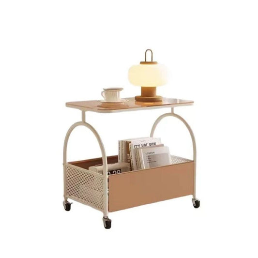 MFurn Side Table With Wheels &  Storage Basket