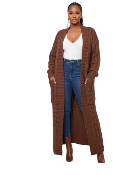 Ladies Long Knitted Cardigan-Various Colours
