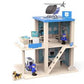 Kids Wooden Police Station Playset, RolePlay Dollhouse, 3-Level with Figures