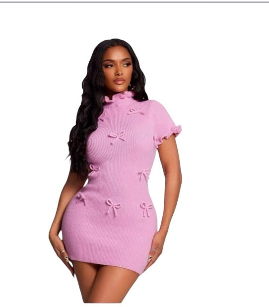 Ladies Coquette Style Ribbed Knit Mini Dress-Various Colours