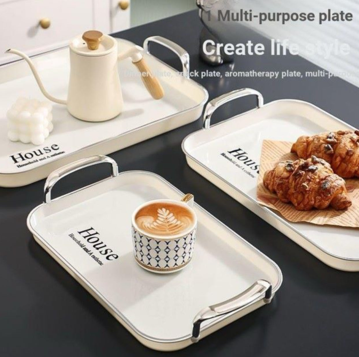MHome Serving Tray Fruit Dinner Food Tray Rectangle  - 3 Pack Various Options
