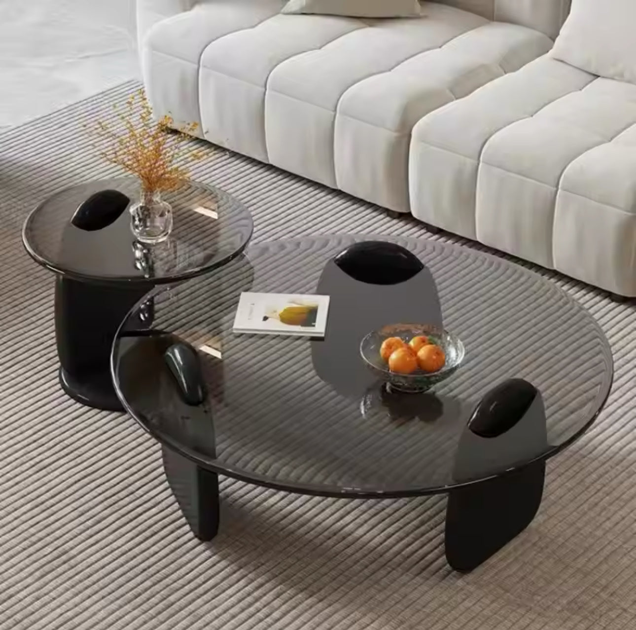 Living Room Coffee Tables Floor Modern Elegant Glass Bedroom Coffee Tables Center Round Home Furniture 2pc Nesting Set