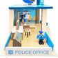 Kids Wooden Police Station Playset, RolePlay Dollhouse, 3-Level with Figures