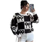 Ladies Coquette-Aesthetic Checkered Bow Knit Sweater-Various Colours