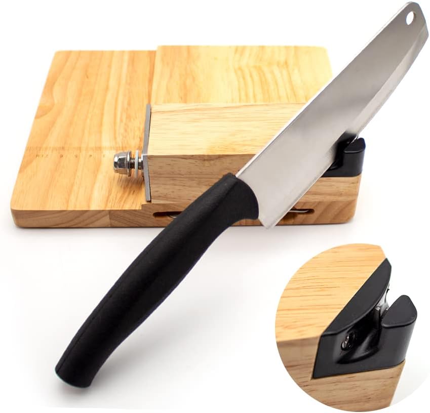 Manual Guillotine Biltong Slicer – Stainless Steel Cutter with Oak Board, Bread & Meat Knife