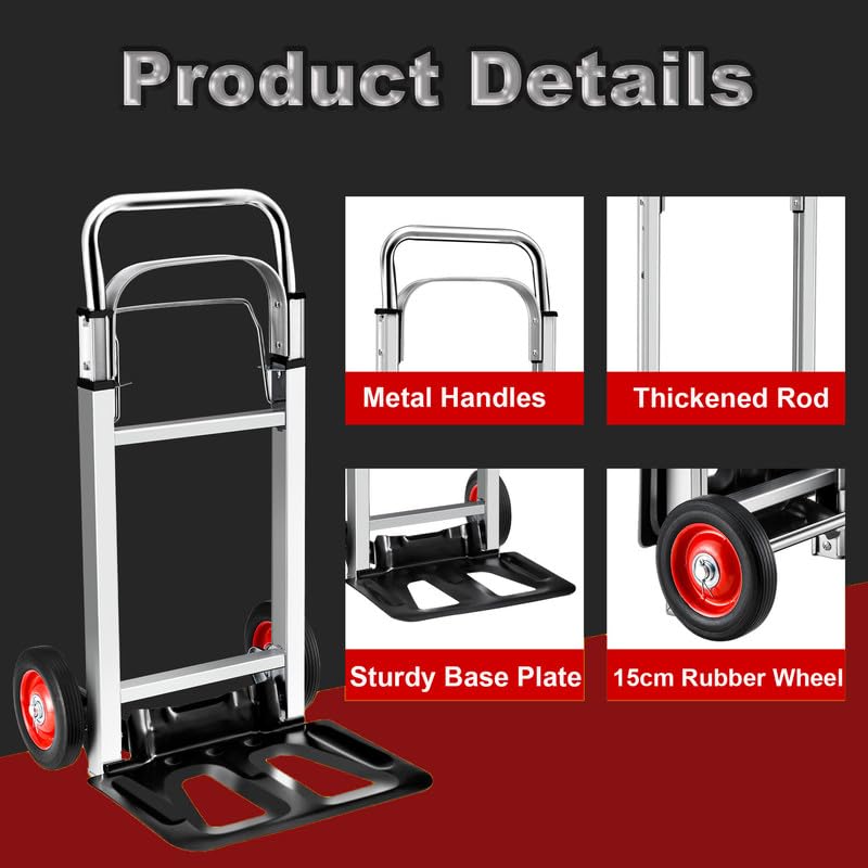 MHome Foldable Aluminium Sack Truck – Heavy Duty 90kg Folding Trolley with Wheels