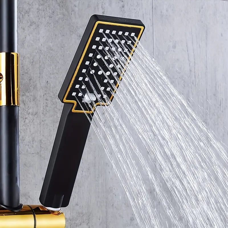 MHome Black & Gold Modern Shower System – 20.3 cm Rain Showerhead, Handheld & Tub Faucet