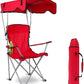Tent Folding Chair With Sun Canopy – Portable Shade Camping Chair for Outdoor, Beach & Sports - Red Only