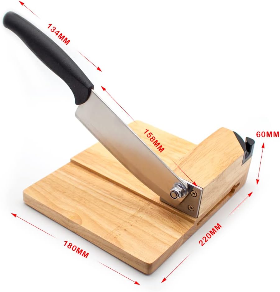 Manual Guillotine Biltong Slicer – Stainless Steel Cutter with Oak Board, Bread & Meat Knife