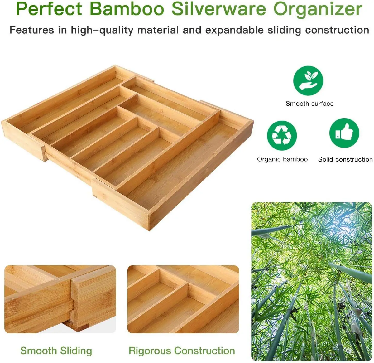 MHome Expandable Bamboo Drawer Organizer