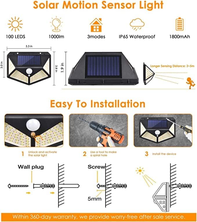 Triple Function 100-LED Polygonal Solar Sensor Light