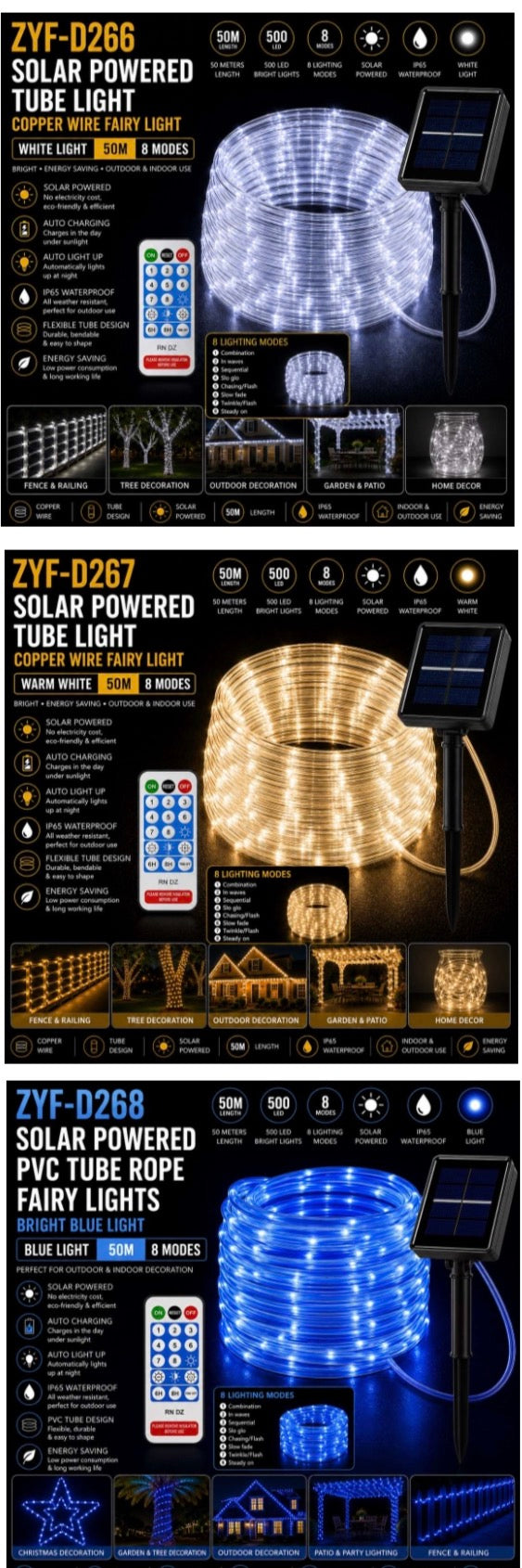 Mtech Solar Powered HD Tube Christmas Light with Remote -Various Options