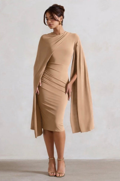 Ladies Elegant Asymmetric Midi Dress-Various Colours