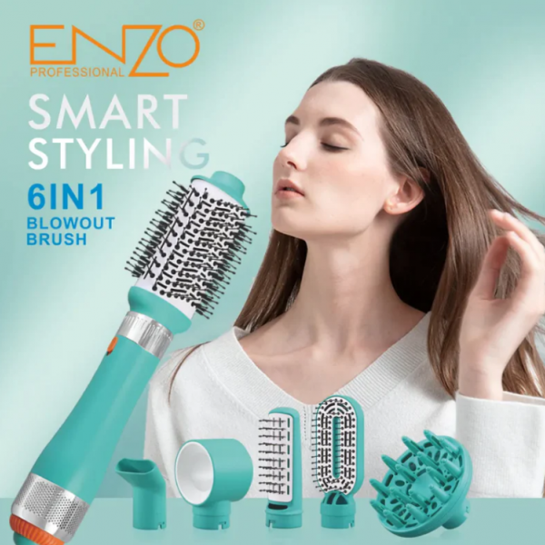 ENZO 6 in 1 iron curling straight dual-use hair styling comb electric hair dryer