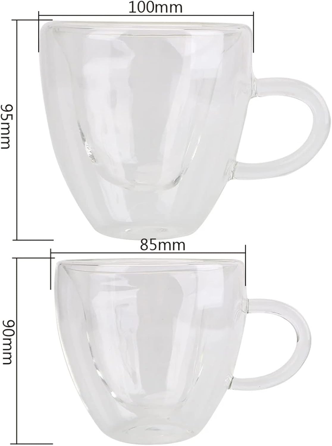 MHome Heart Shaped Double Wall Glass Coffee Mug 250ml Heat Resistant Cup