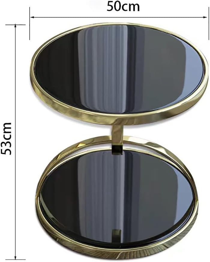 MFurn Gold Round End Table with 2-Tier Tempered Glass Storage Shelf