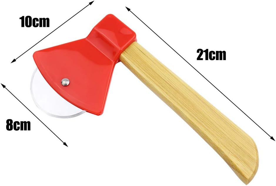 MHome 360° Roller Axe Pizza Cutter – Stainless Steel Blade with Bamboo Handle