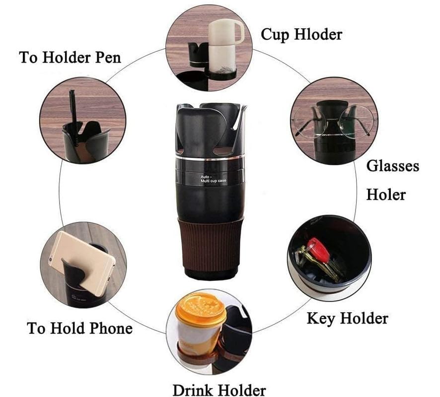 MHome 4-in-1 Car Multifunctional Cup Holder Expander with 360° Rotation