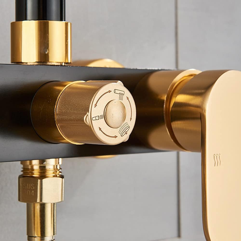 MHome Wall Mounted Bathroom Shower Set Black+Rainfall Shower Head+ Hand Held Spray Tap