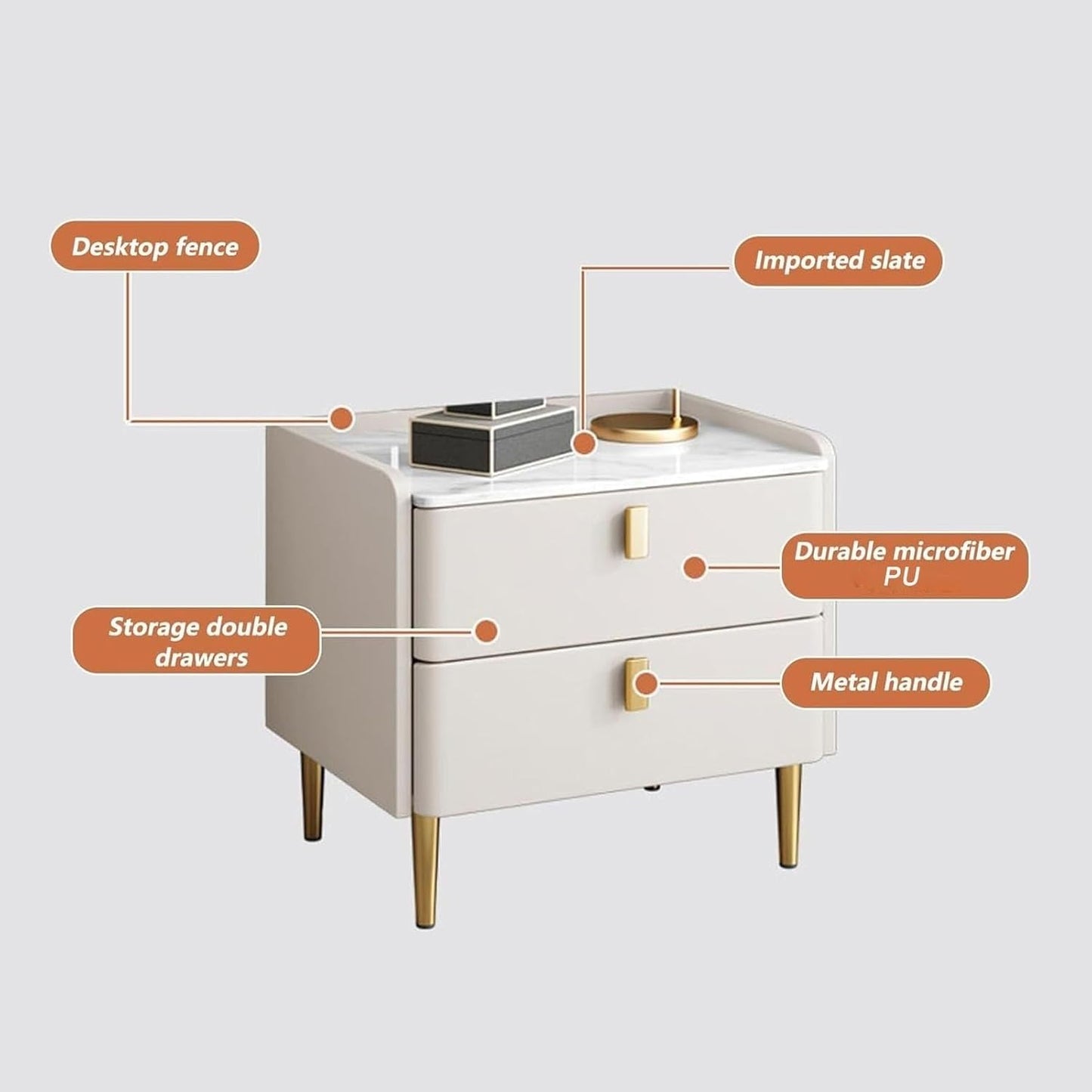MFurn Bedside Table with Storage Cabinet – Solid Wood Nightstand with 2 Drawers & Modern Design