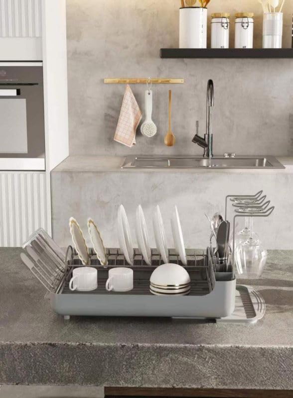 2-Tier Dish Rack with Pull-Out Drain Tray – Large Capacity Countertop Organizer