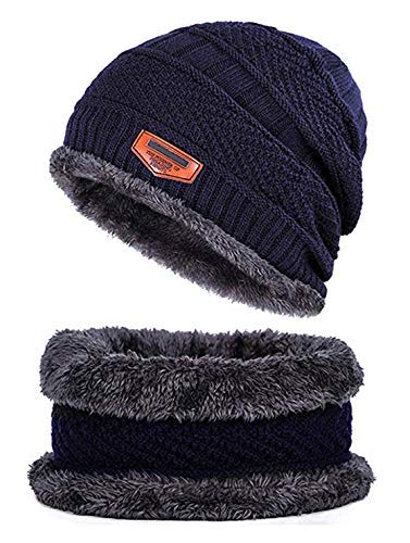 Winter Beanie Hat & Scarf Set – Thick Fleece Lined Knit Cap & Neck Warmer for Cold Weather, Unisex Fit