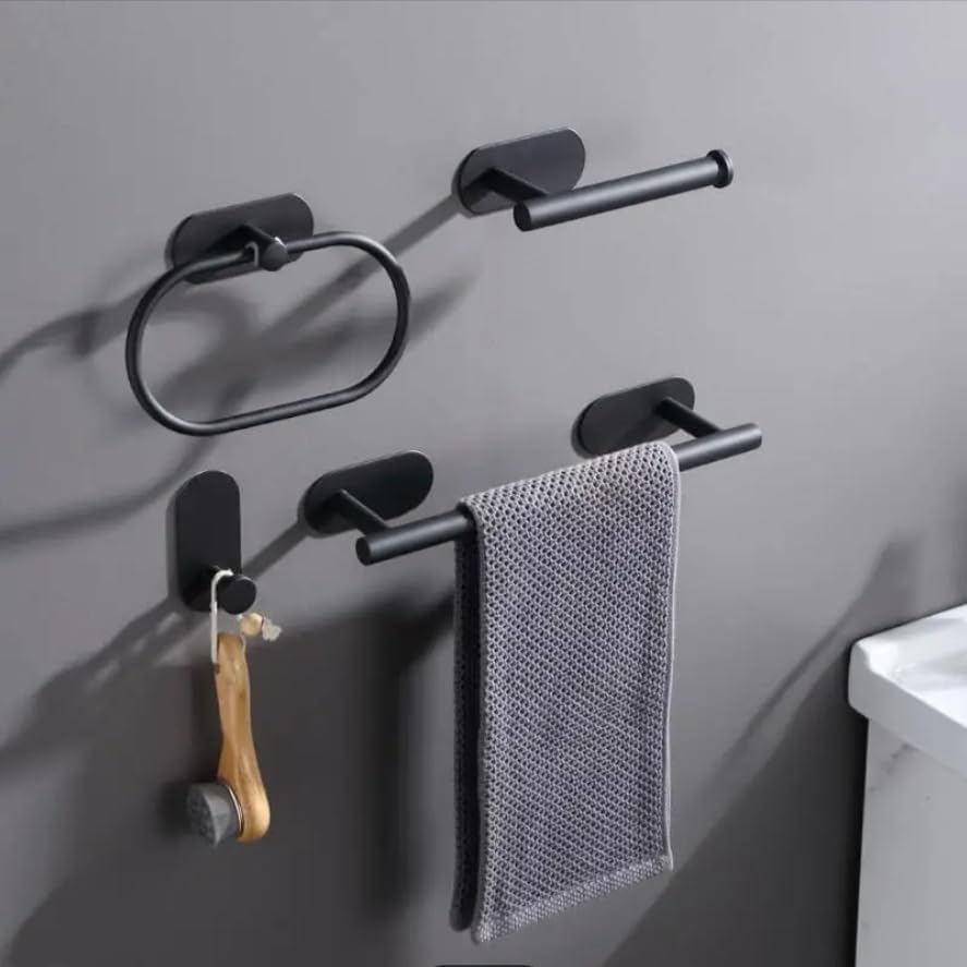 MHome 4-Piece DIY Self-Adhesive Bathroom Accessory Set – Modern & Hassle-Free