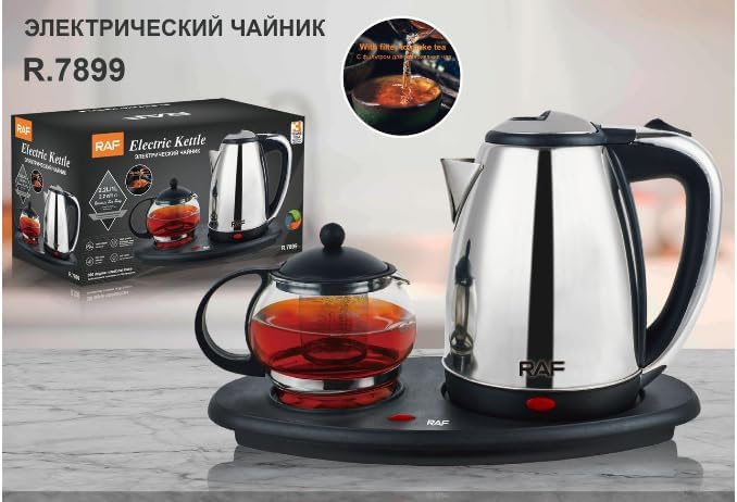 RAF R.7899 2.2L Electric Kettle with 1L Glass Tea Pot & Infuser – 1800W Rapid Boil, LED Indicator