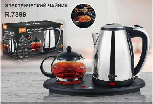 RAF R.7899 2.2L Electric Kettle with 1L Glass Tea Pot & Infuser – 1800W Rapid Boil, LED Indicator