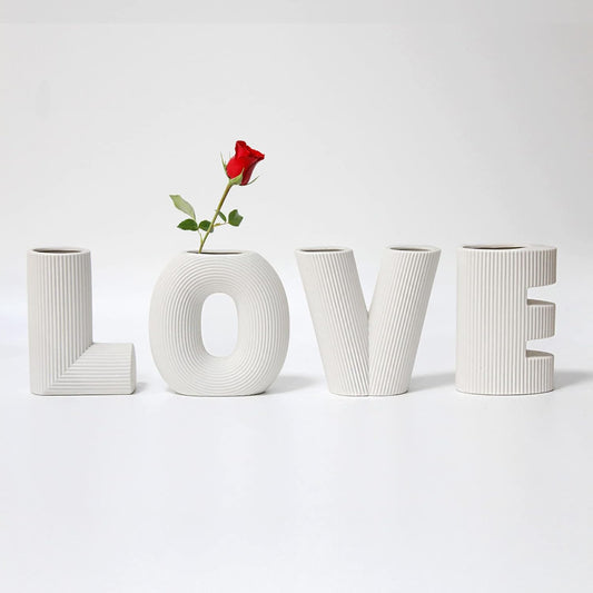 MHome Ceramic LOVE Vase Set of 4 – Modern Minimalist Decorative Flower Vases