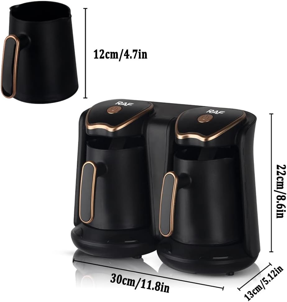 RAF R.109 Dual Turkish Coffee Maker – 2-Cup Electric Coffee & Tea Machine with Smart Anti-Overflow Sensor, 1200W, Reusable Filter