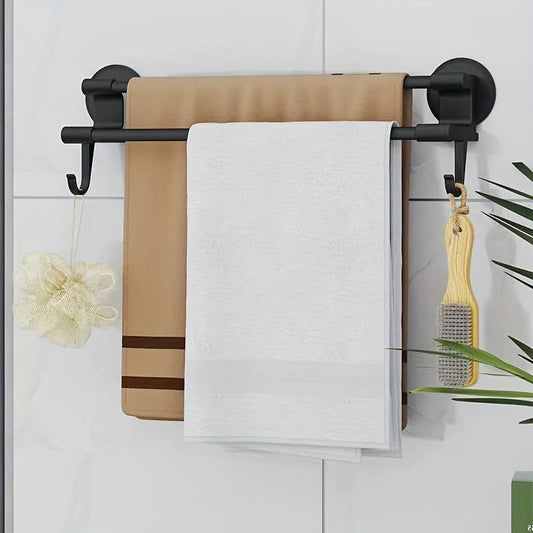 MHome 50cm Bathroom Towel Rack – Nail-Free Double Pole Storage Rack with Hooks & Slipper Bracket