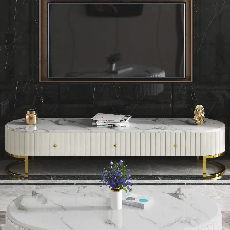Faux Marble Top Media Stand with 3 Drawers