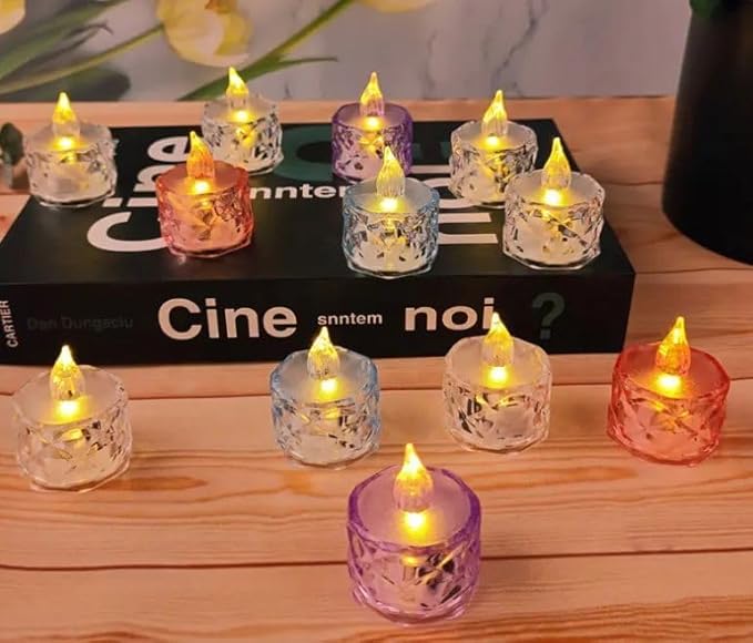 24 Pcs Flameless and Smokeless Transparent Acrylic Led Tea Light Candle
