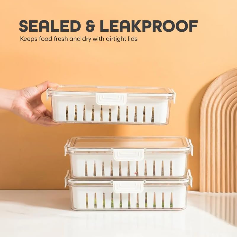 MHome Food Storage Container with Drain Basket – Refrigerator Produce Saver